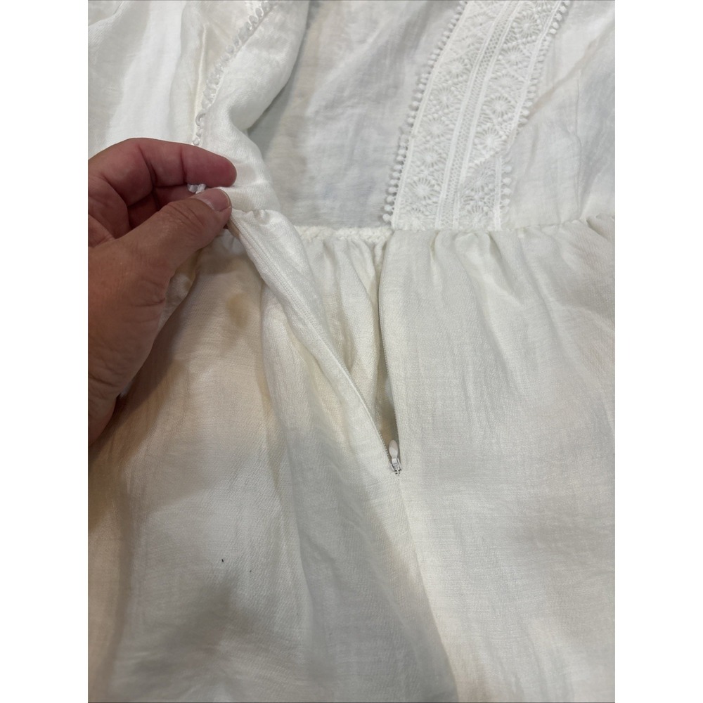 Sabina Musayev White Pom-Pom Crochet Trim Ruffle Tiered Mini Dress V-Neck Size L - Picture 14 of 16